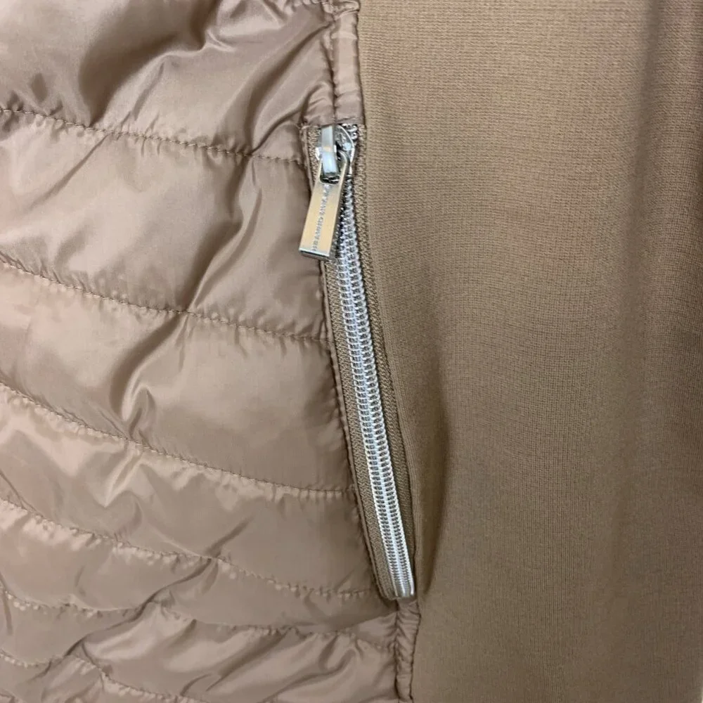 Susan Graver Womens XL Quilted Jacket Ponte Side Panels Zip Pockets Tan Puffer - Picture 6 of 14